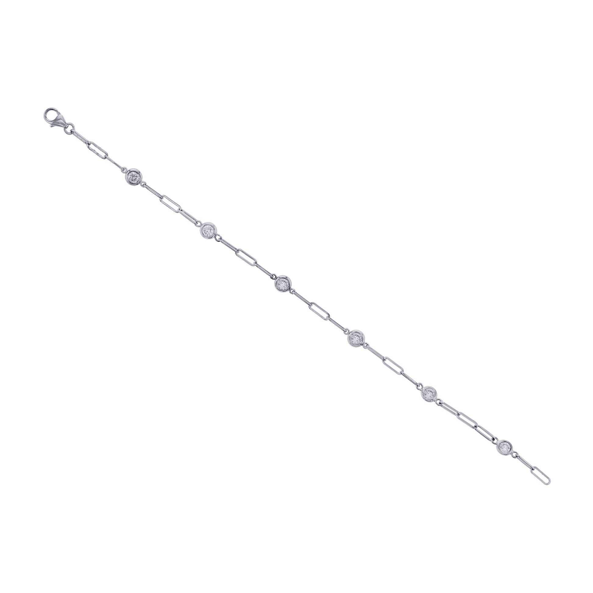 Modern Paper Clip Station Diamond Bracelet 3/4ctw