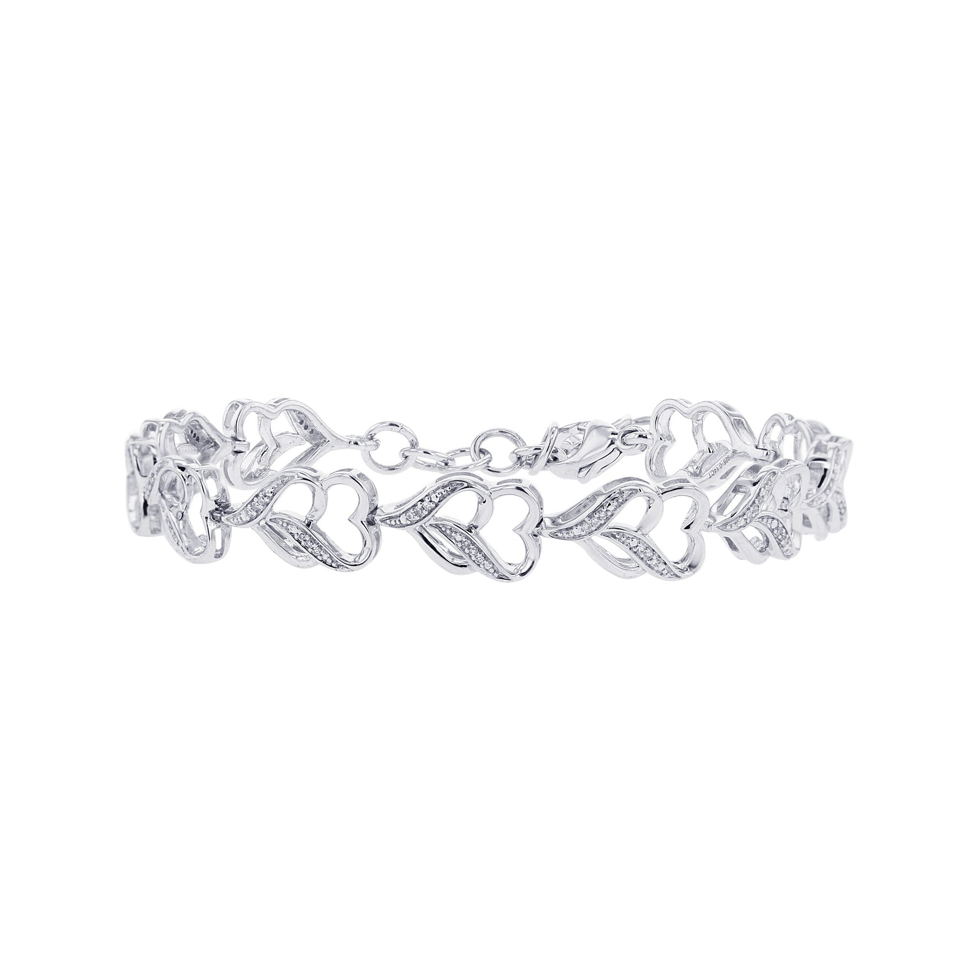 Silver String of Hearts Diamond Bracelet