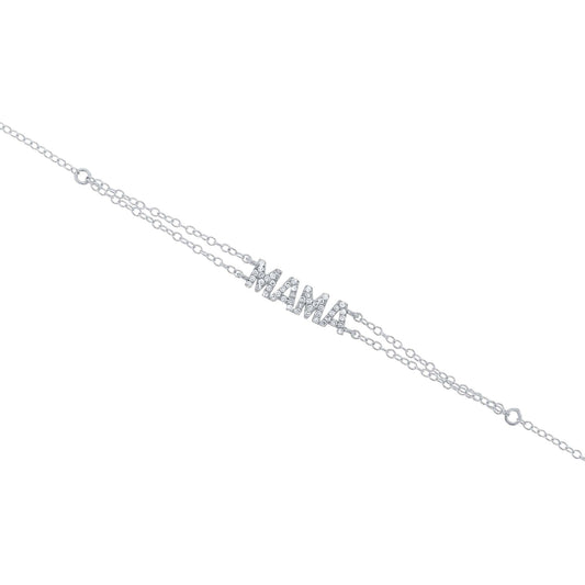 Silver Mama Block Letter Diamond Bracelet