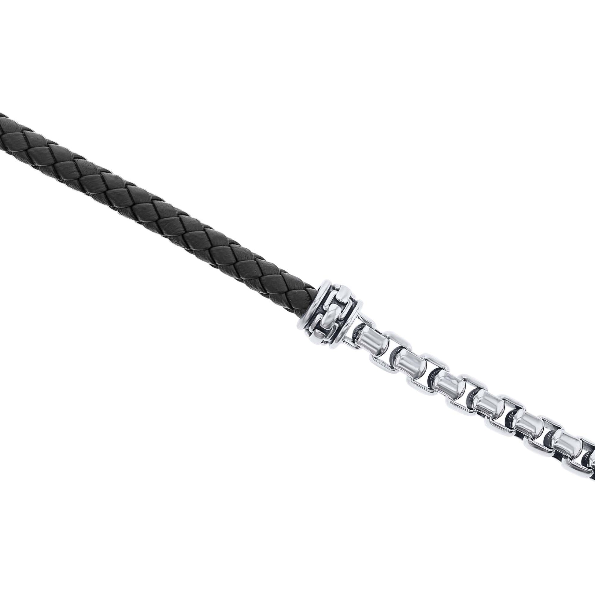 Calloway Silver & Black Leather Bracelet