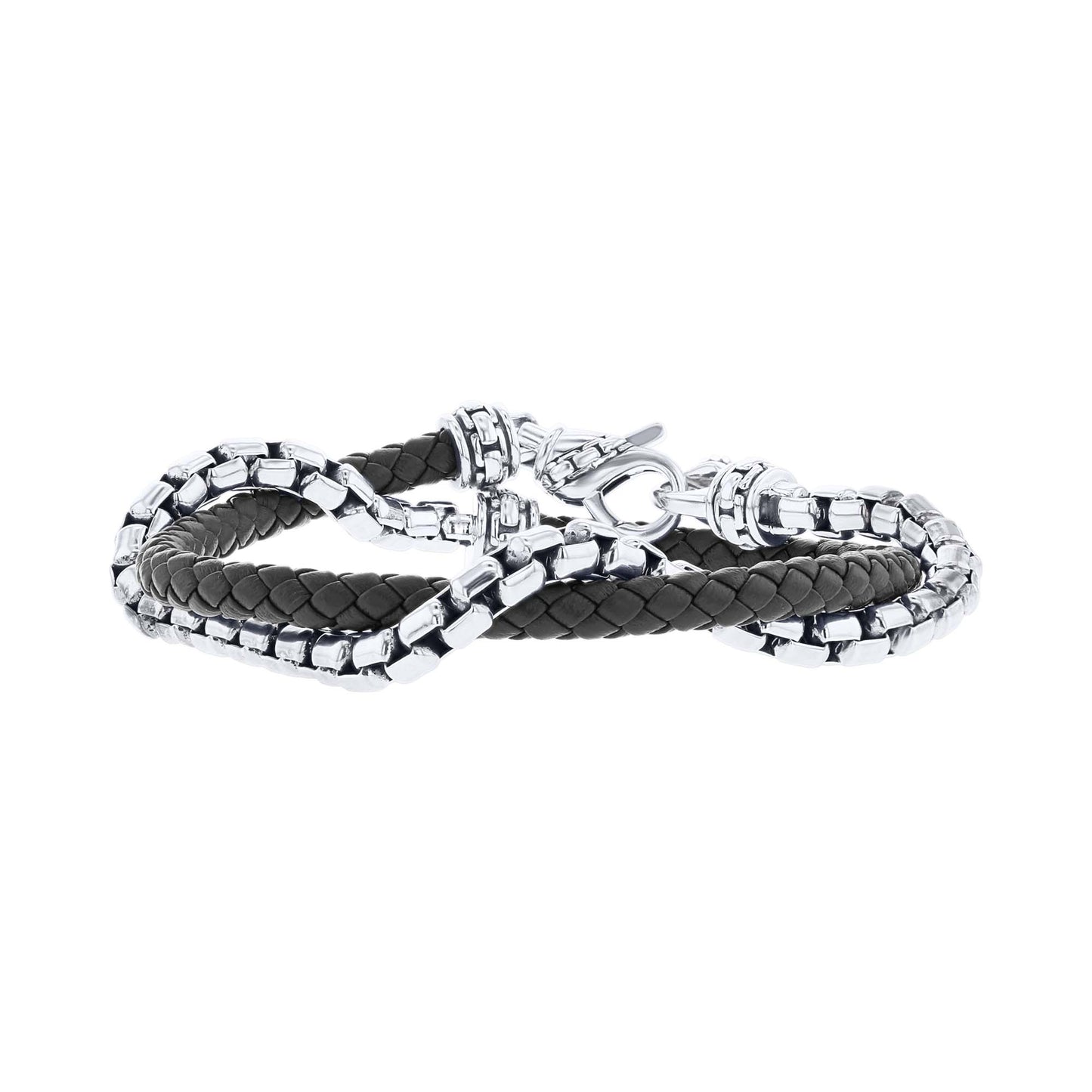 Calloway Silver & Black Leather Bracelet