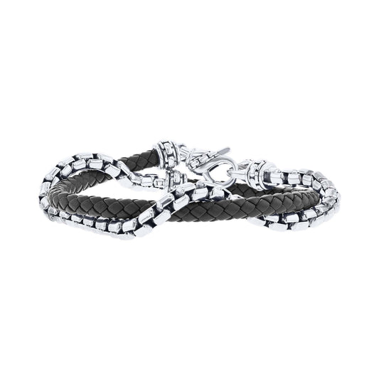Calloway Silver & Black Leather Bracelet