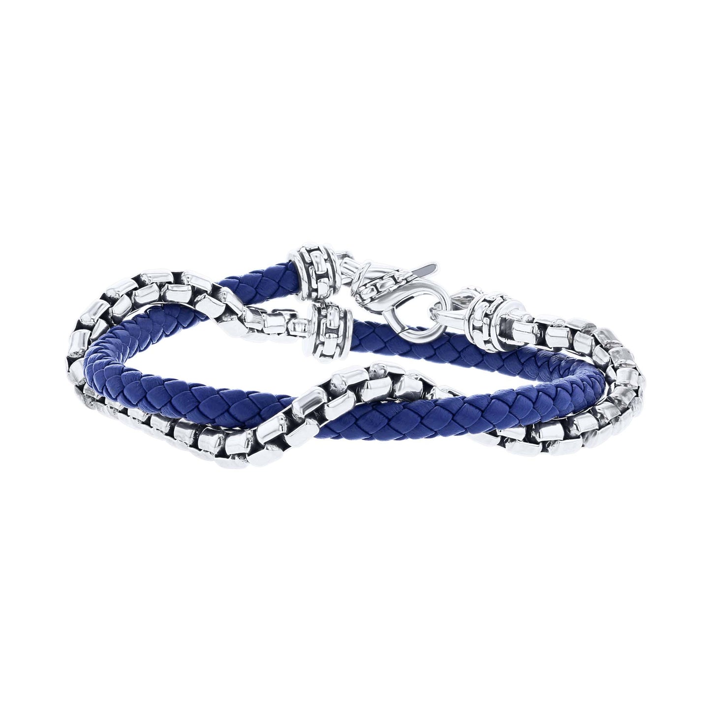 Calloway Silver & Blue Leather Bracelet