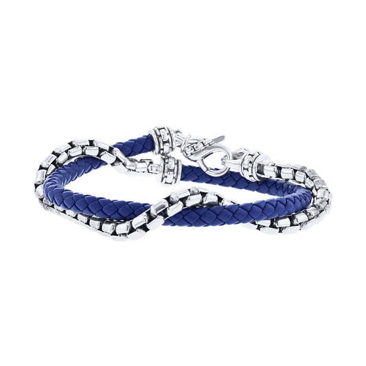 Calloway Silver & Blue Leather Bracelet
