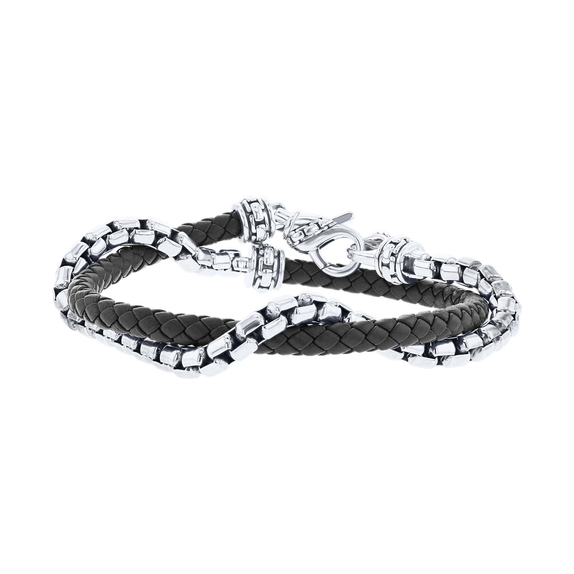 Calloway Silver & Black Leather Bracelet