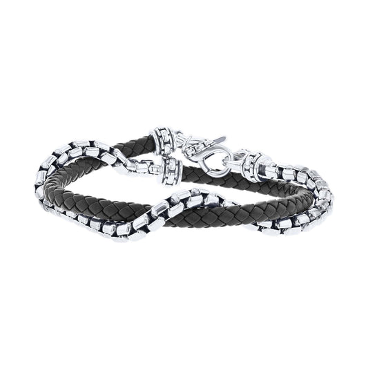 Calloway Silver & Black Leather Bracelet