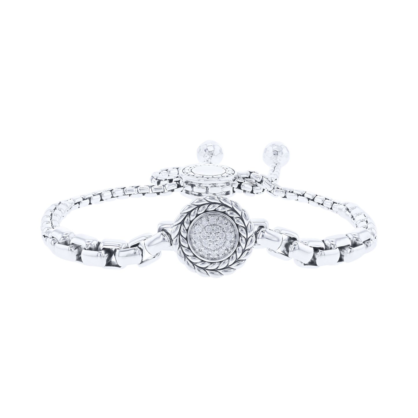 Silver Kenna Pave Diamond Bolo Bracelet