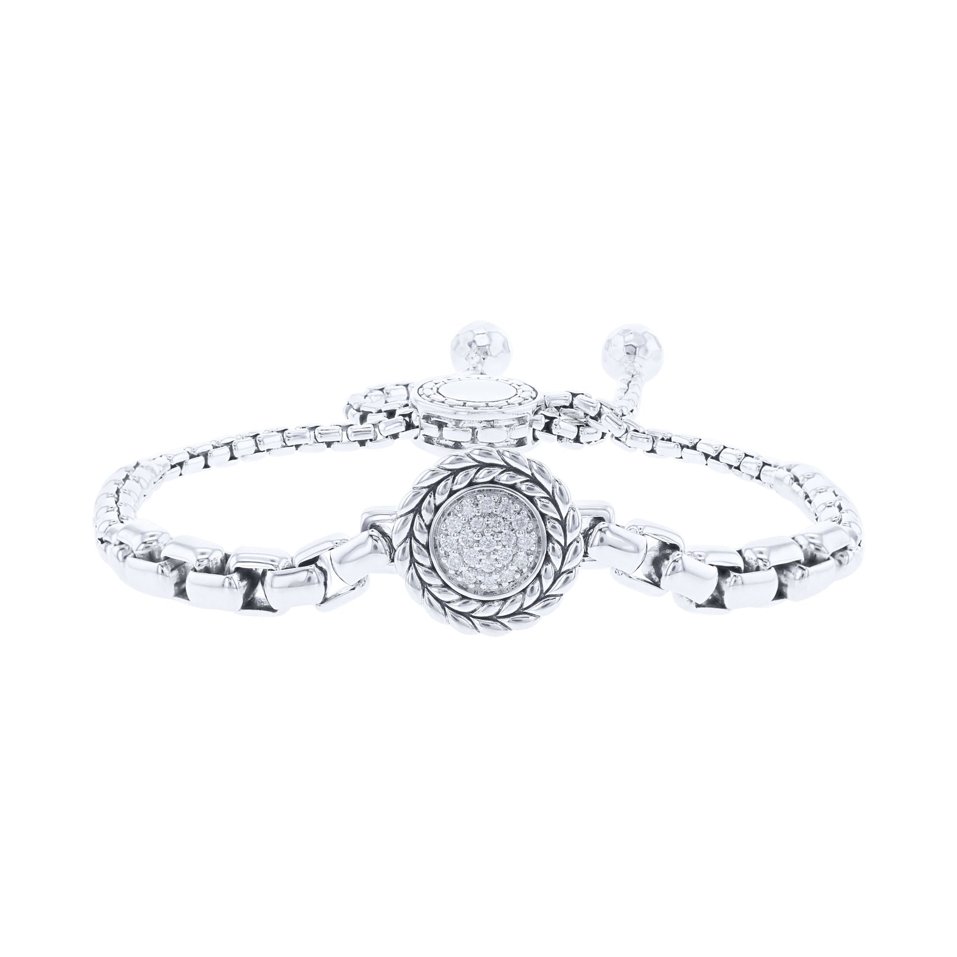 Silver Kenna Pave Diamond Bolo Bracelet