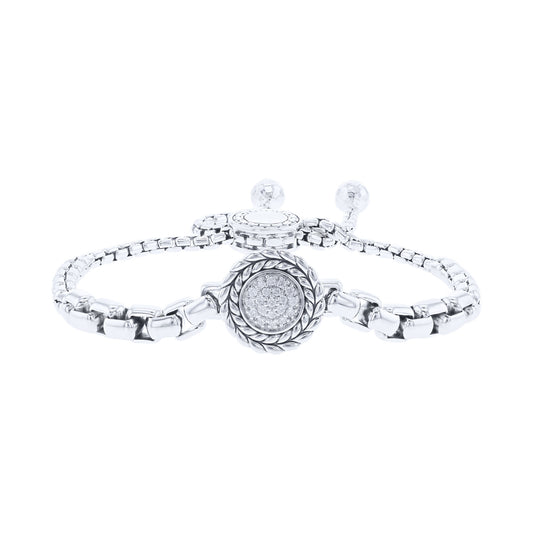 Silver Kenna Pave Diamond Bolo Bracelet