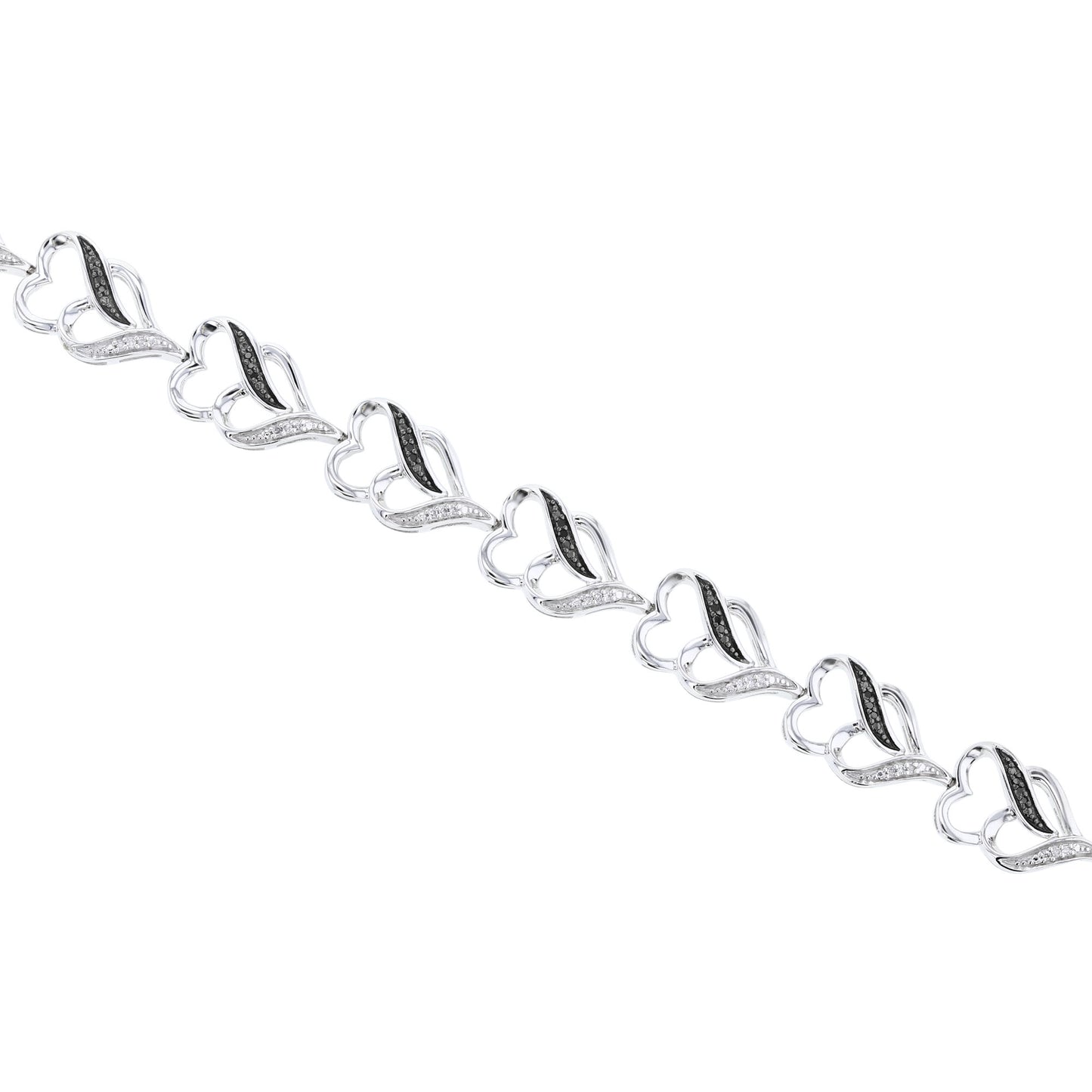 Silver String of Hearts Black Diamond Bracelet