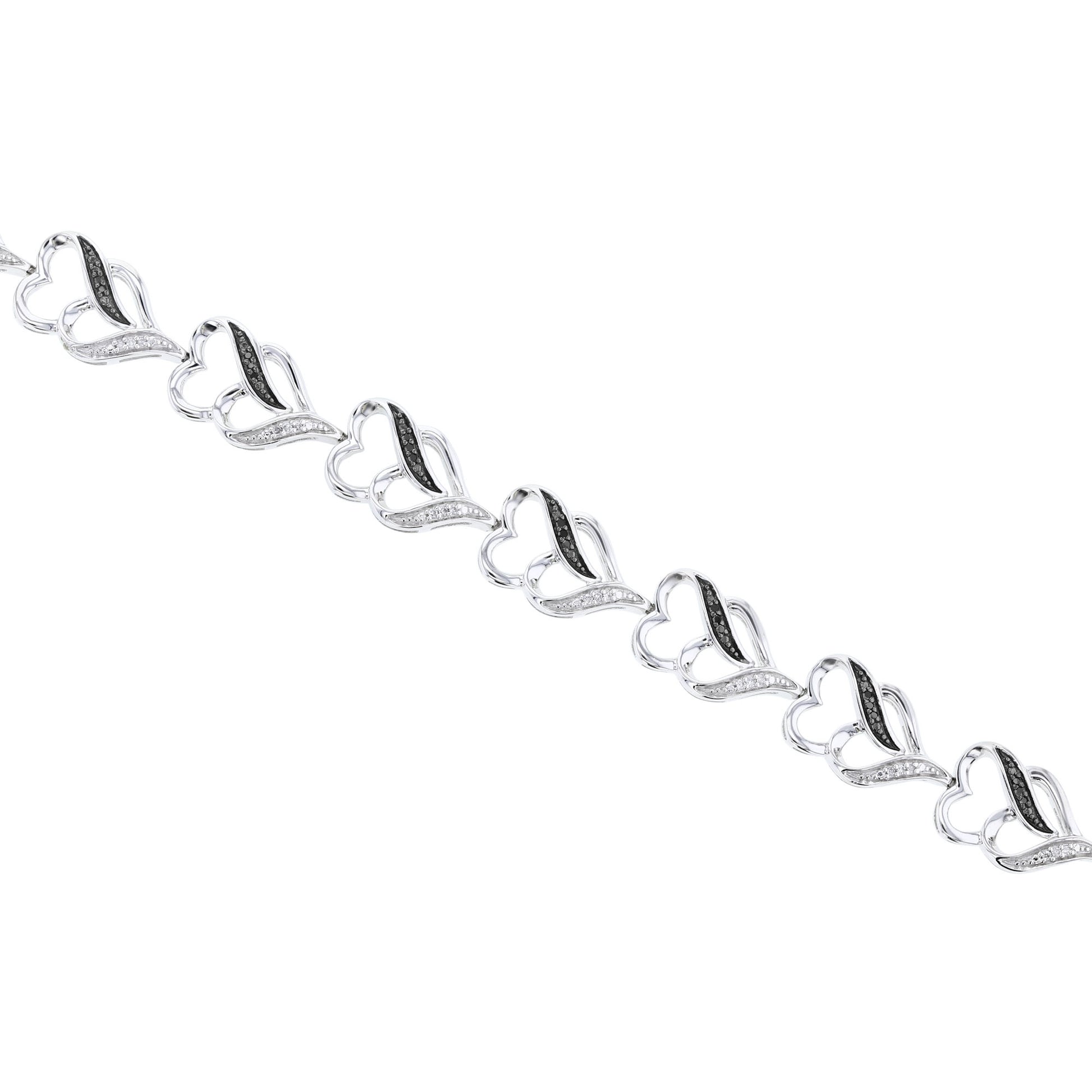 Silver String of Hearts Black Diamond Bracelet