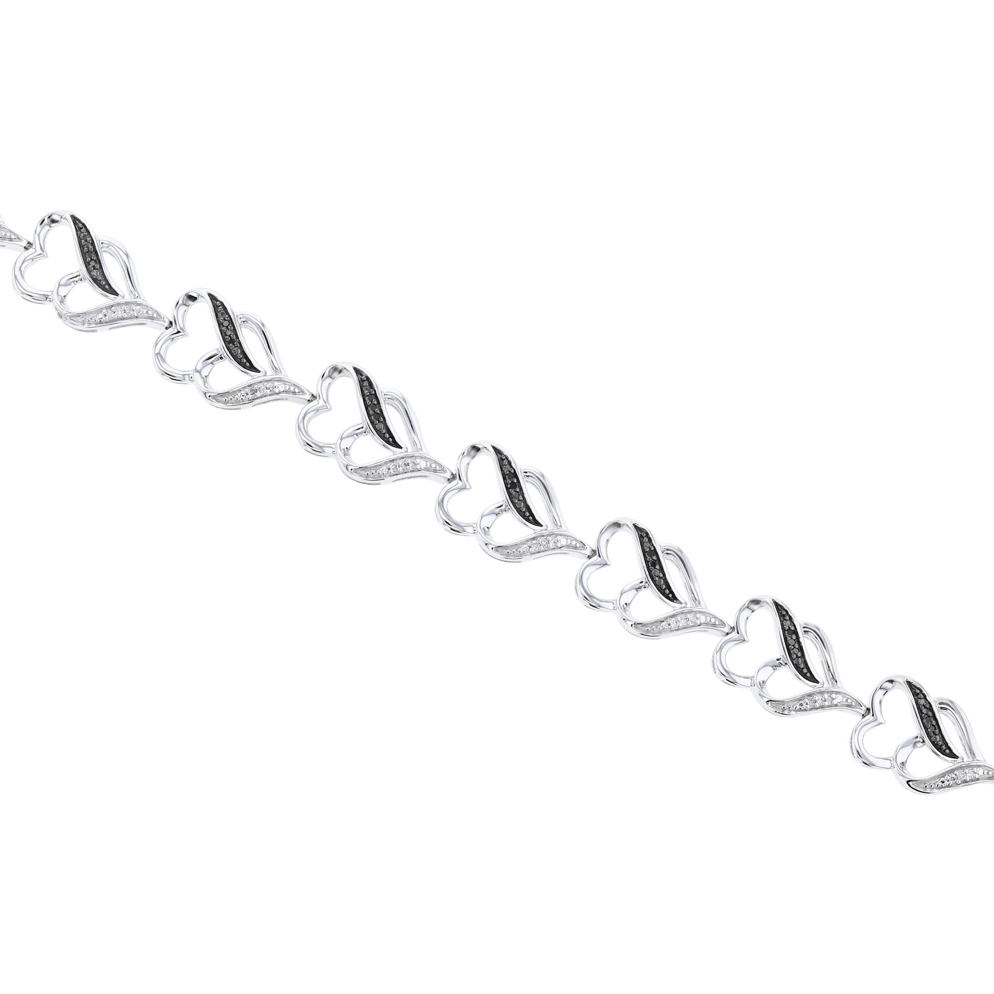 Silver String of Hearts Black Diamond Bracelet