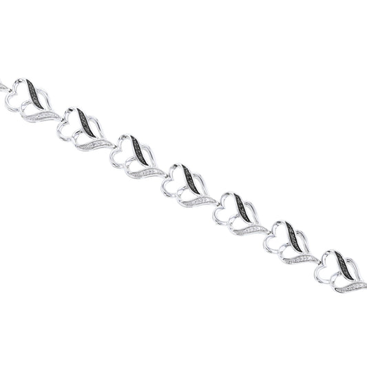 Silver String of Hearts Black Diamond Bracelet