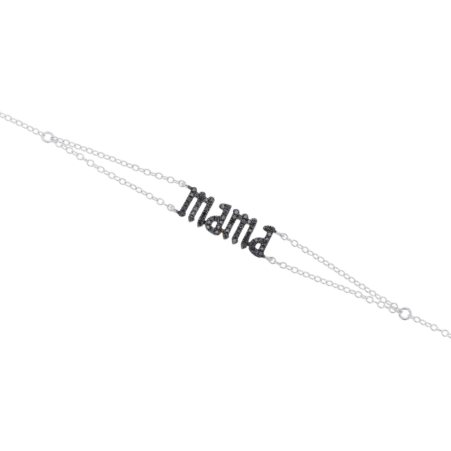 Silver Mama Gothic Letter Black Diamond Bracelet