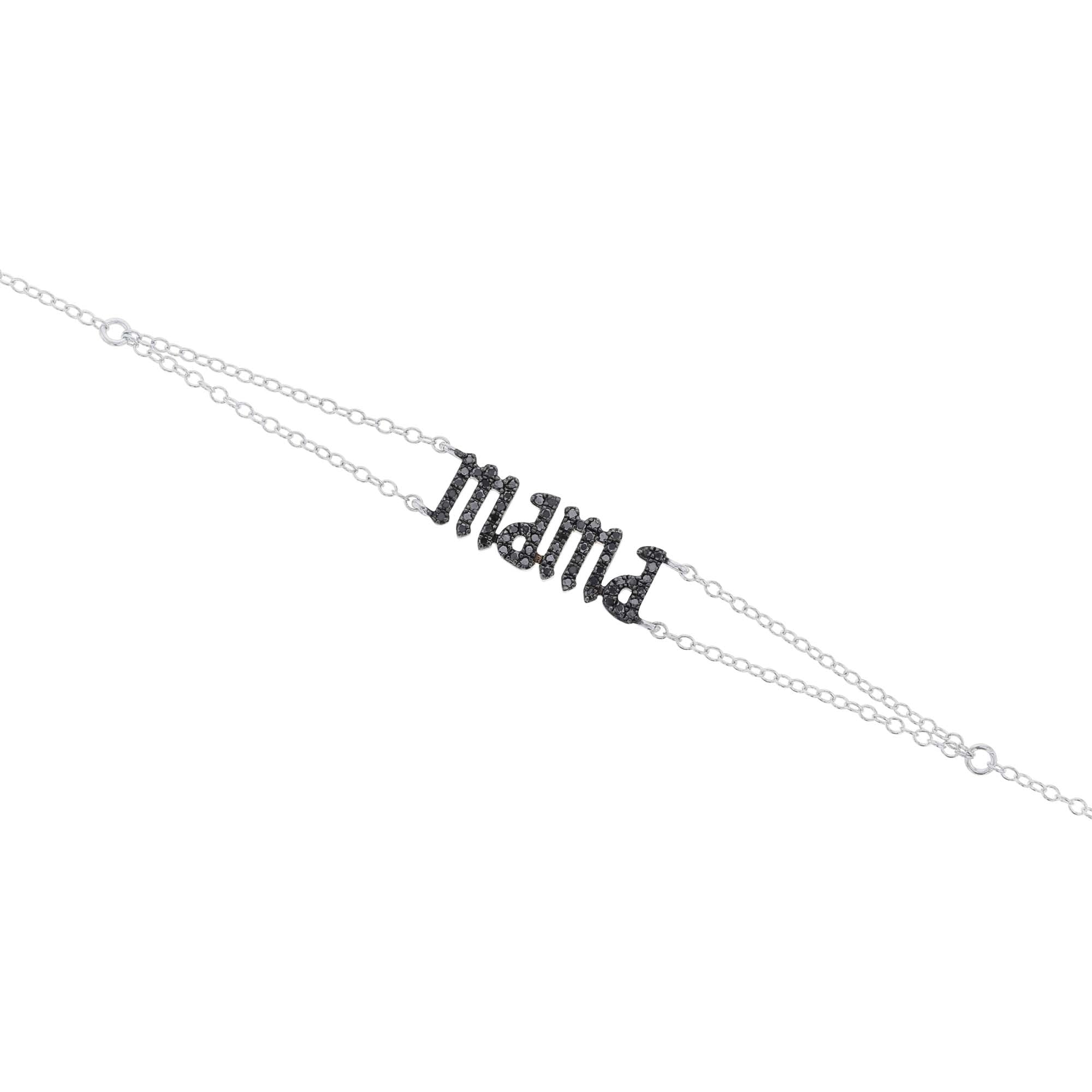 Silver Mama Gothic Letter Black Diamond Bracelet