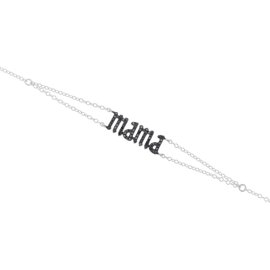 Silver Mama Gothic Letter Black Diamond Bracelet