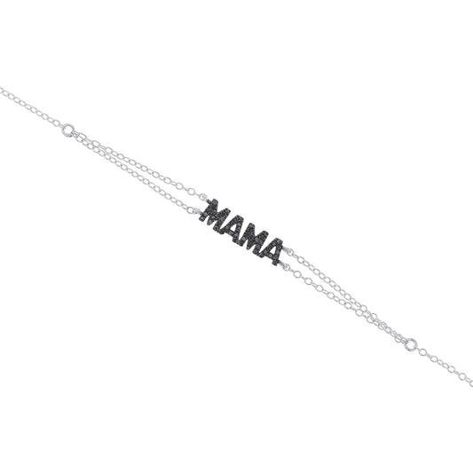 Silver Mama Block Letter Black Diamond Bracelet