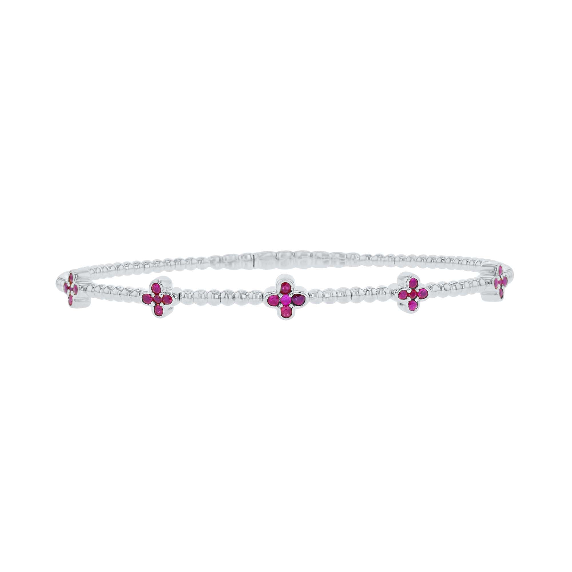 Charismatic Clover Ruby Bangle Bracelet