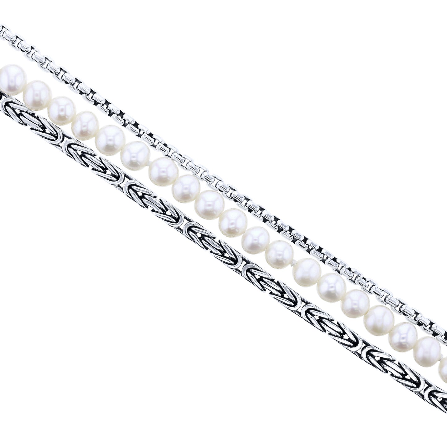 Treasure Pearl Triple Strand Silver Bracelet