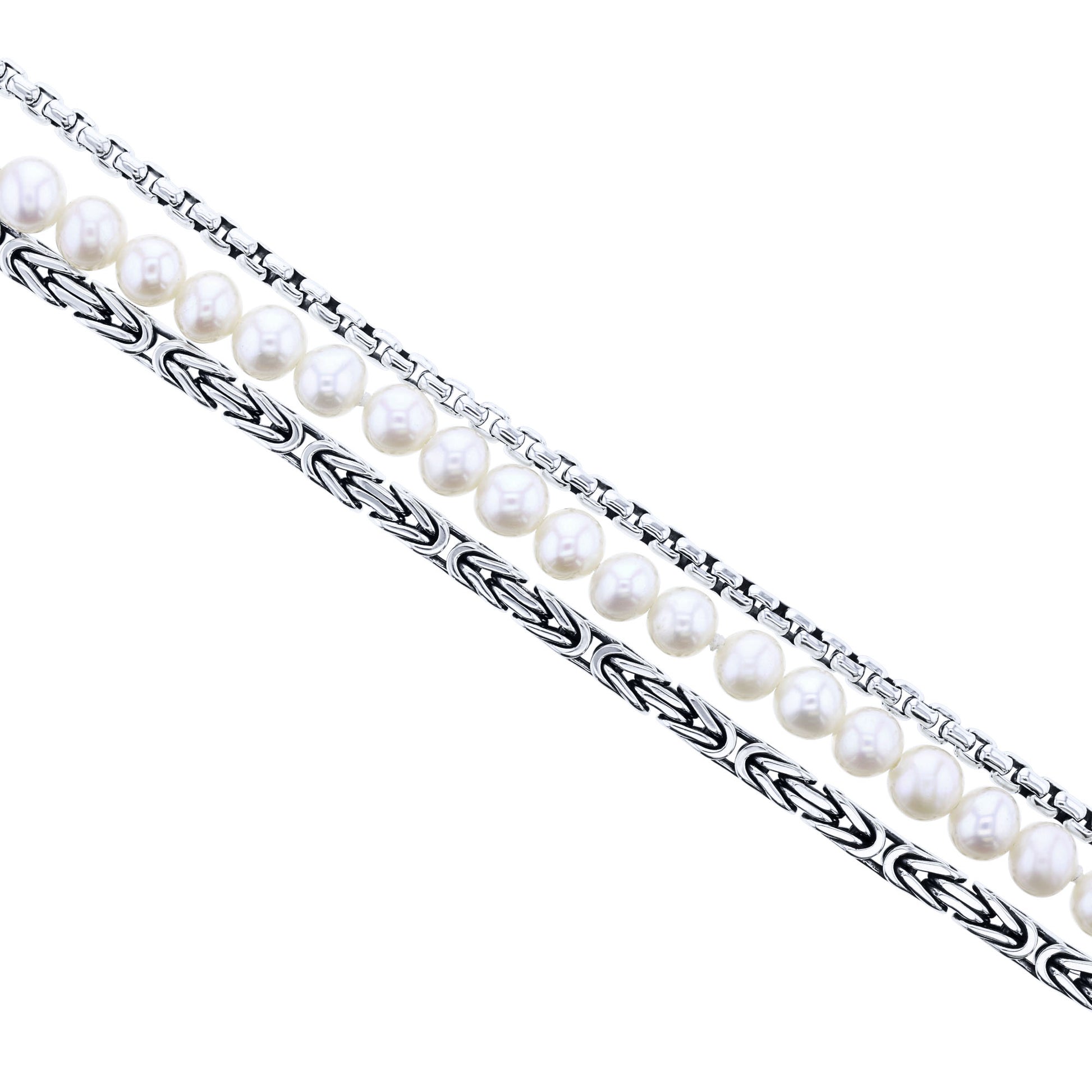 Treasure Pearl Triple Strand Silver Bracelet