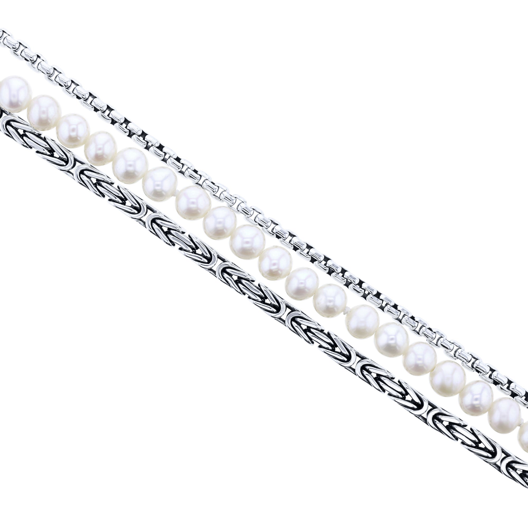 Treasure Pearl Triple Strand Silver Bracelet