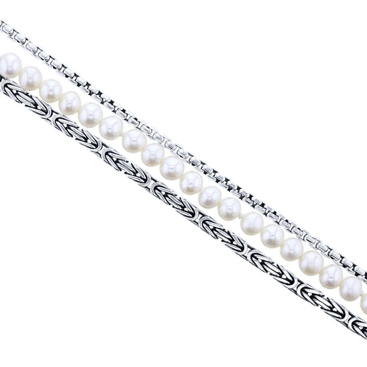 Treasure Pearl Triple Strand Silver Bracelet