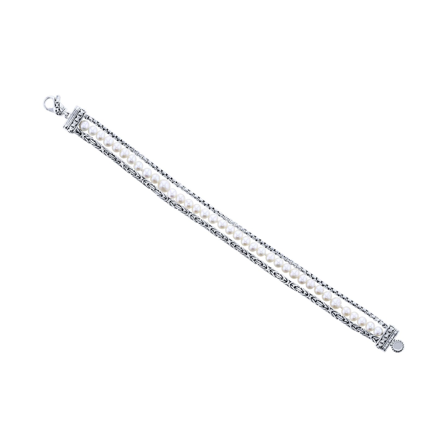 Treasure Pearl Triple Strand Silver Bracelet