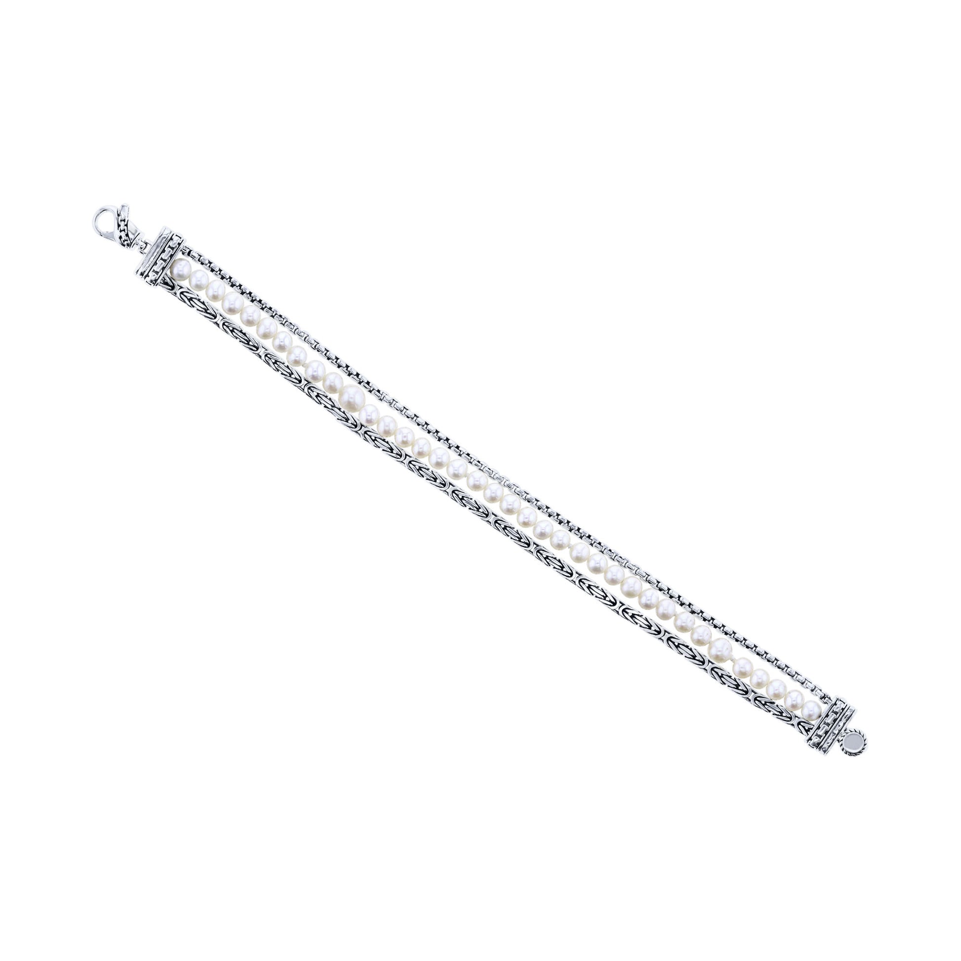 Treasure Pearl Triple Strand Silver Bracelet