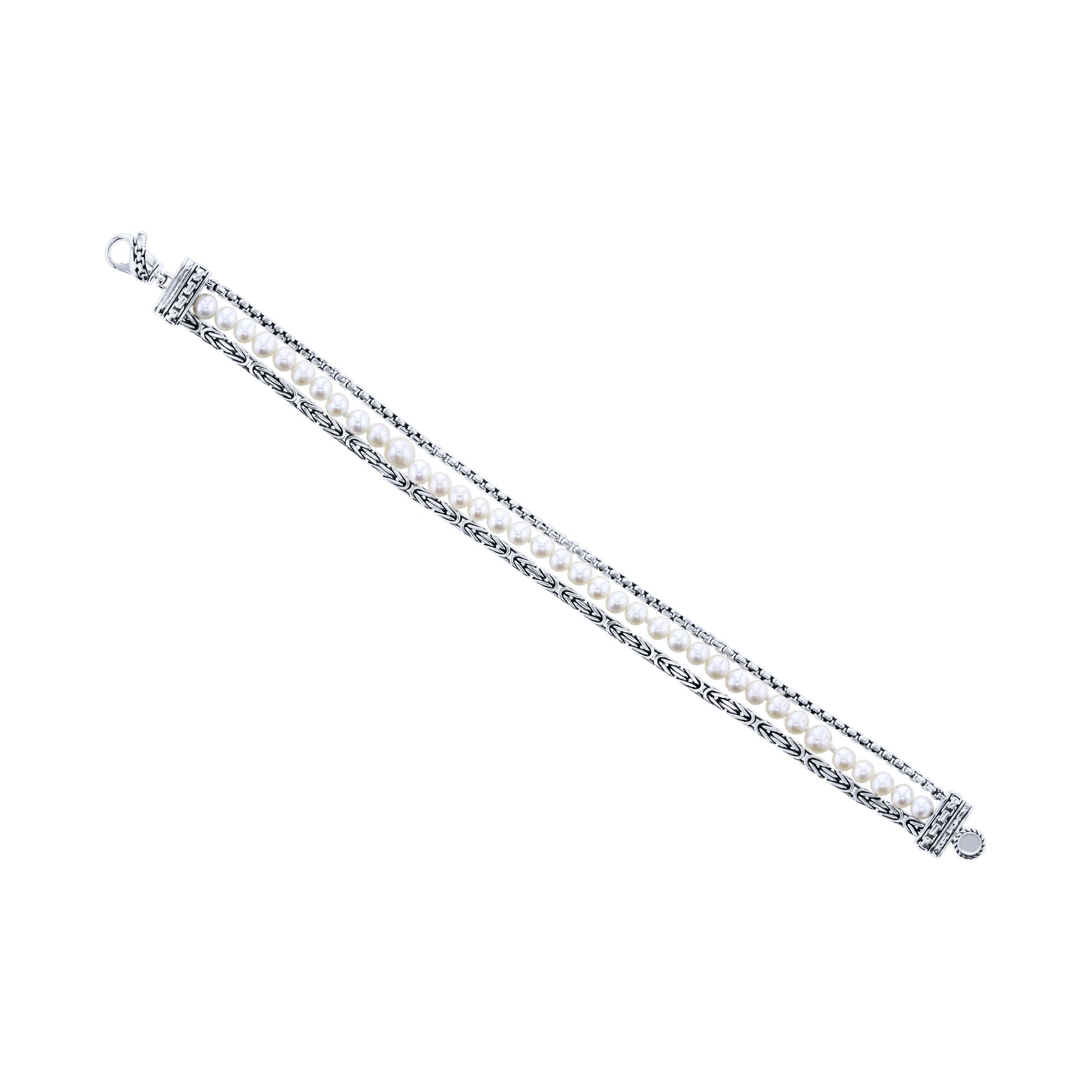 Treasure Pearl Triple Strand Silver Bracelet