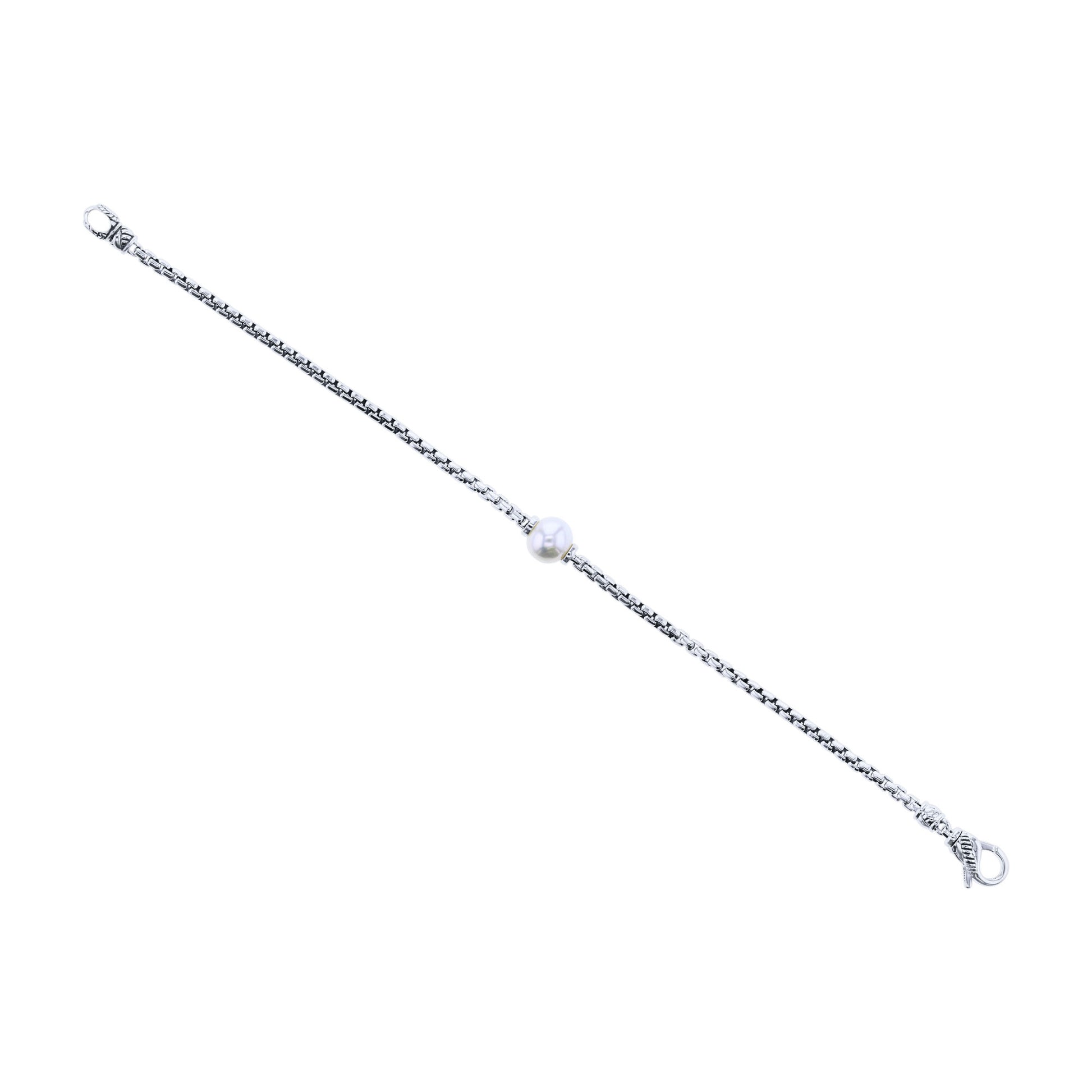 Treasure Pearl Silver Box Chain Bracelet