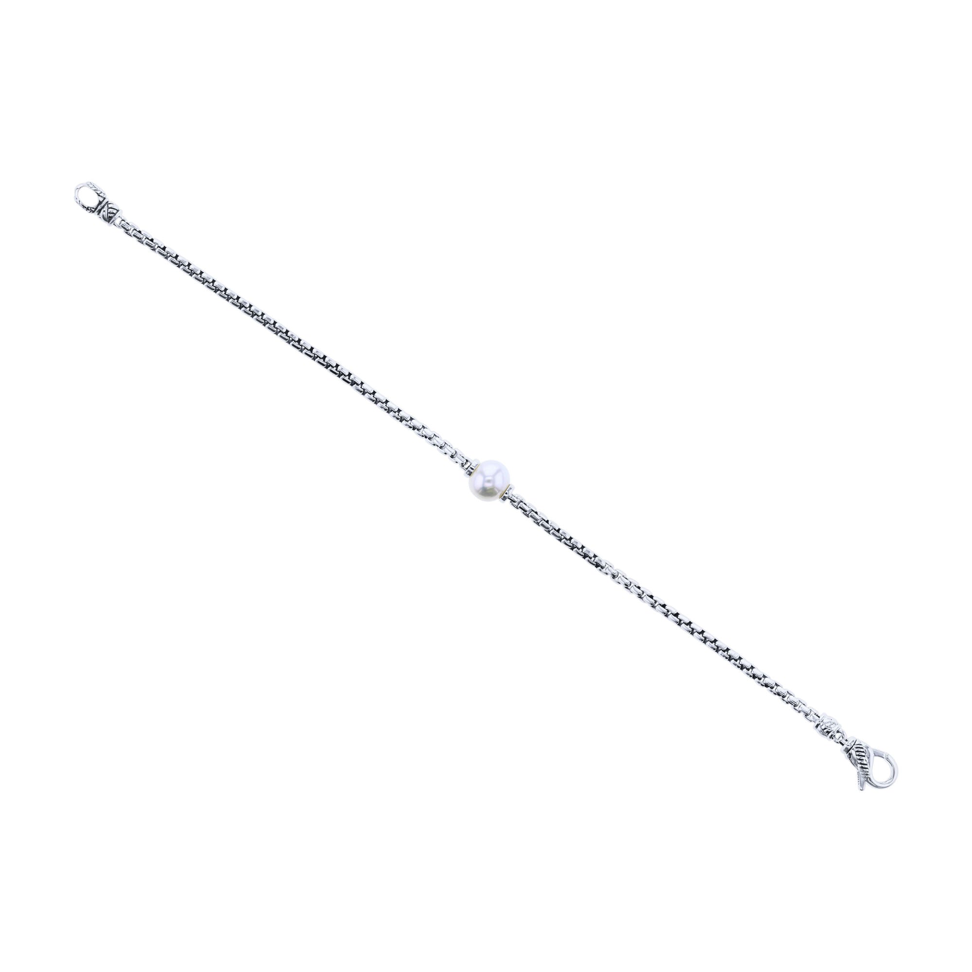Treasure Pearl Silver Box Chain Bracelet