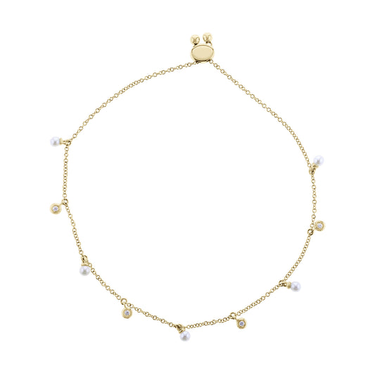 Michelle Pearl & Diamond Bezel Station Bracelet