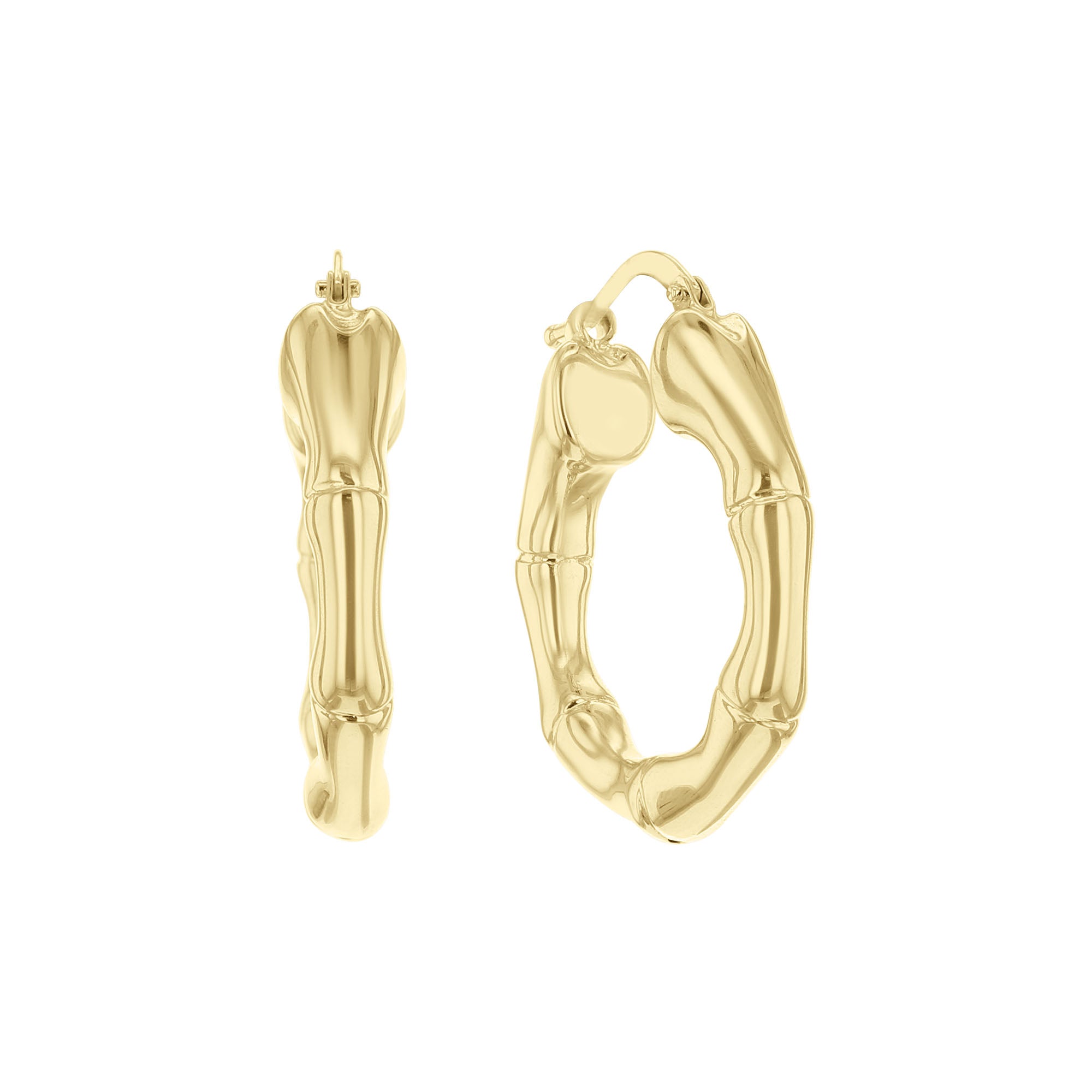 3 Inch Large Bamboo Hoop Clip-On Earrings - Gold Or Silver Tone - No Stone Alloy