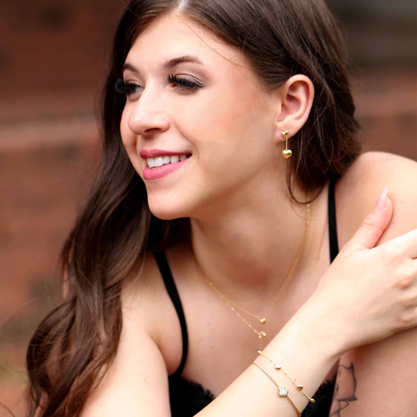 Maggie Mini Bubble Heart Gold Drop Earrings