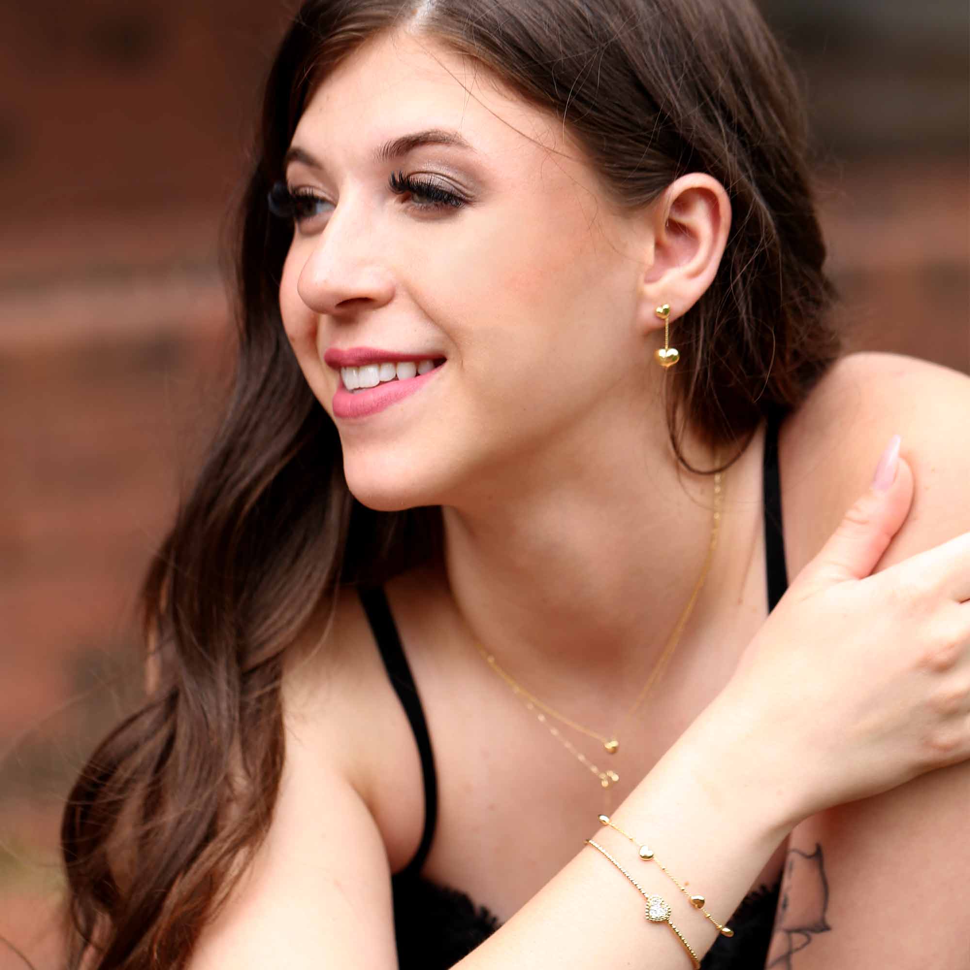 Maggie Mini Bubble Heart Gold Drop Earrings