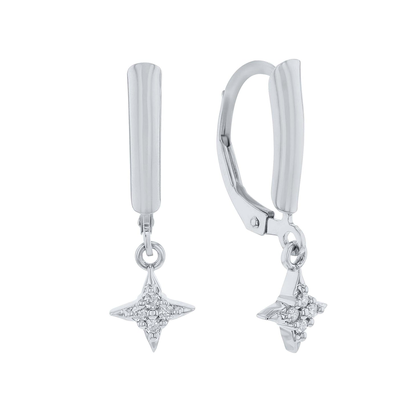 Silver Star of Hope Diamond Dangle Earrings