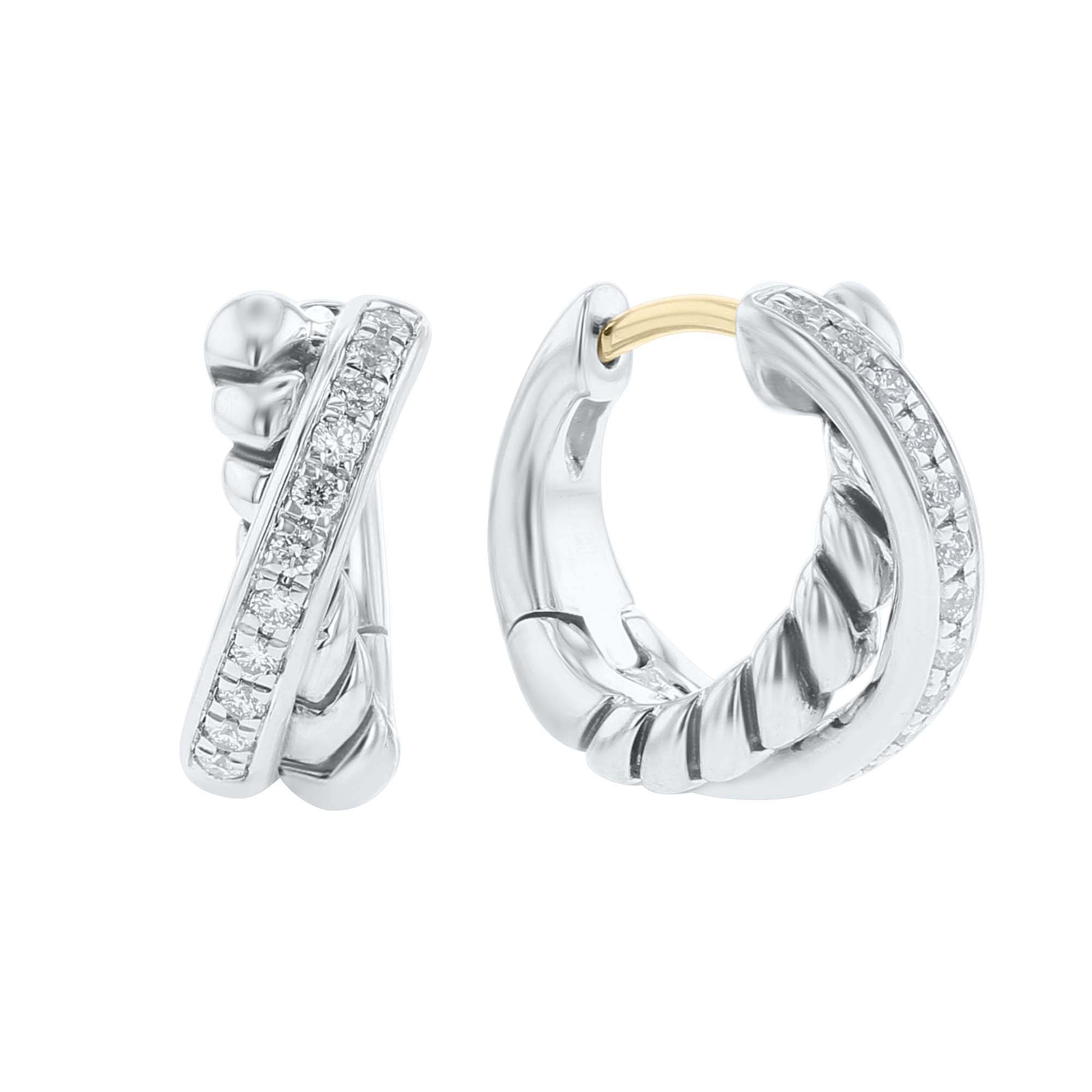 Silver Sloane Diamond Crossed Hoop Earrings