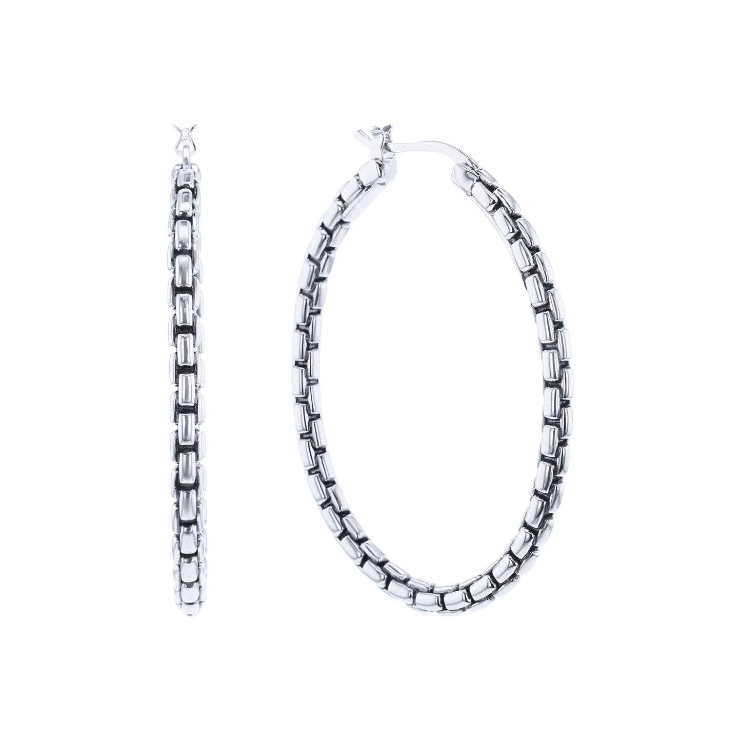 Silver Box Chain Hoop Earrings - Large