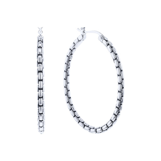 Silver Box Chain Hoop Earrings - Large