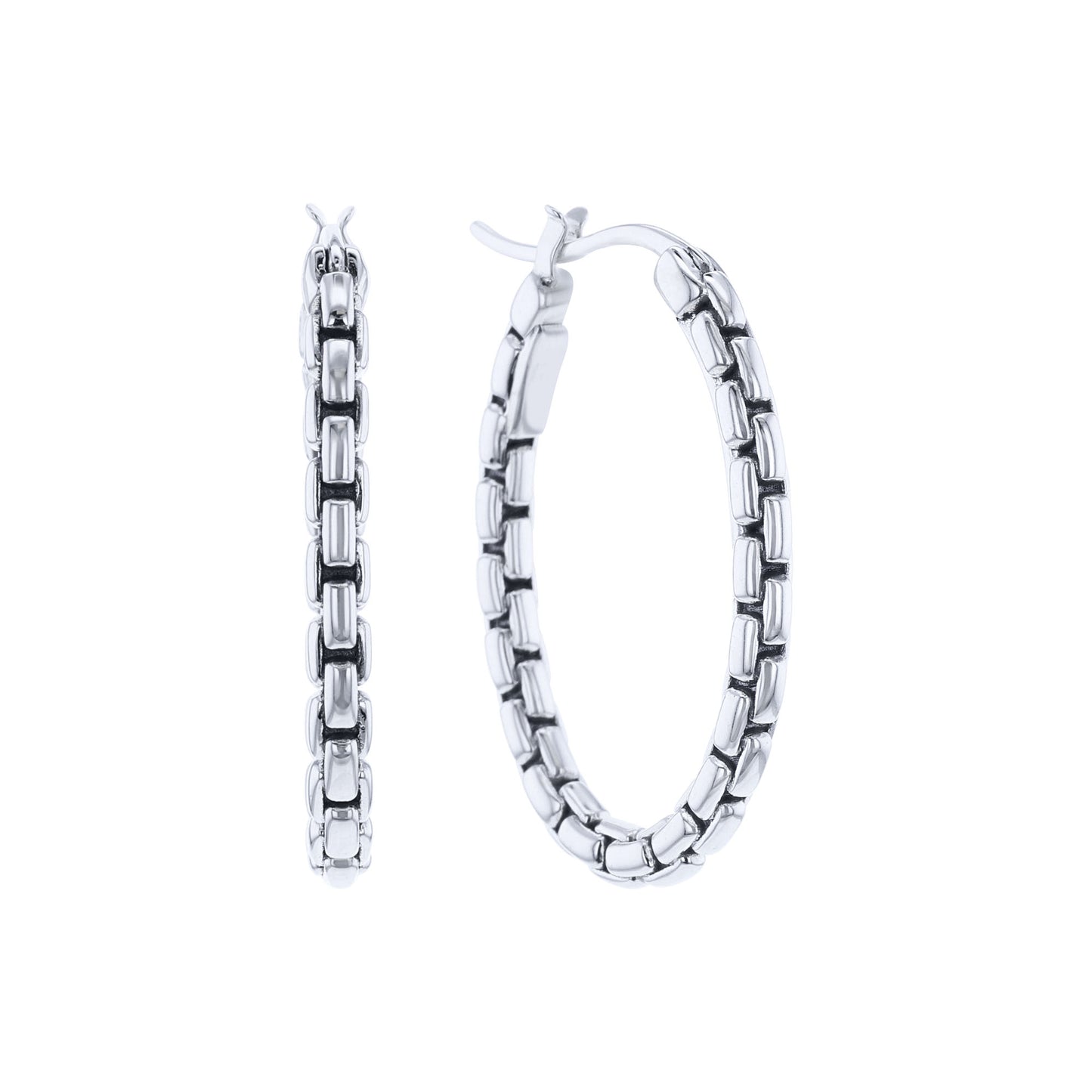 Silver Box Chain Hoop Earrings - Small