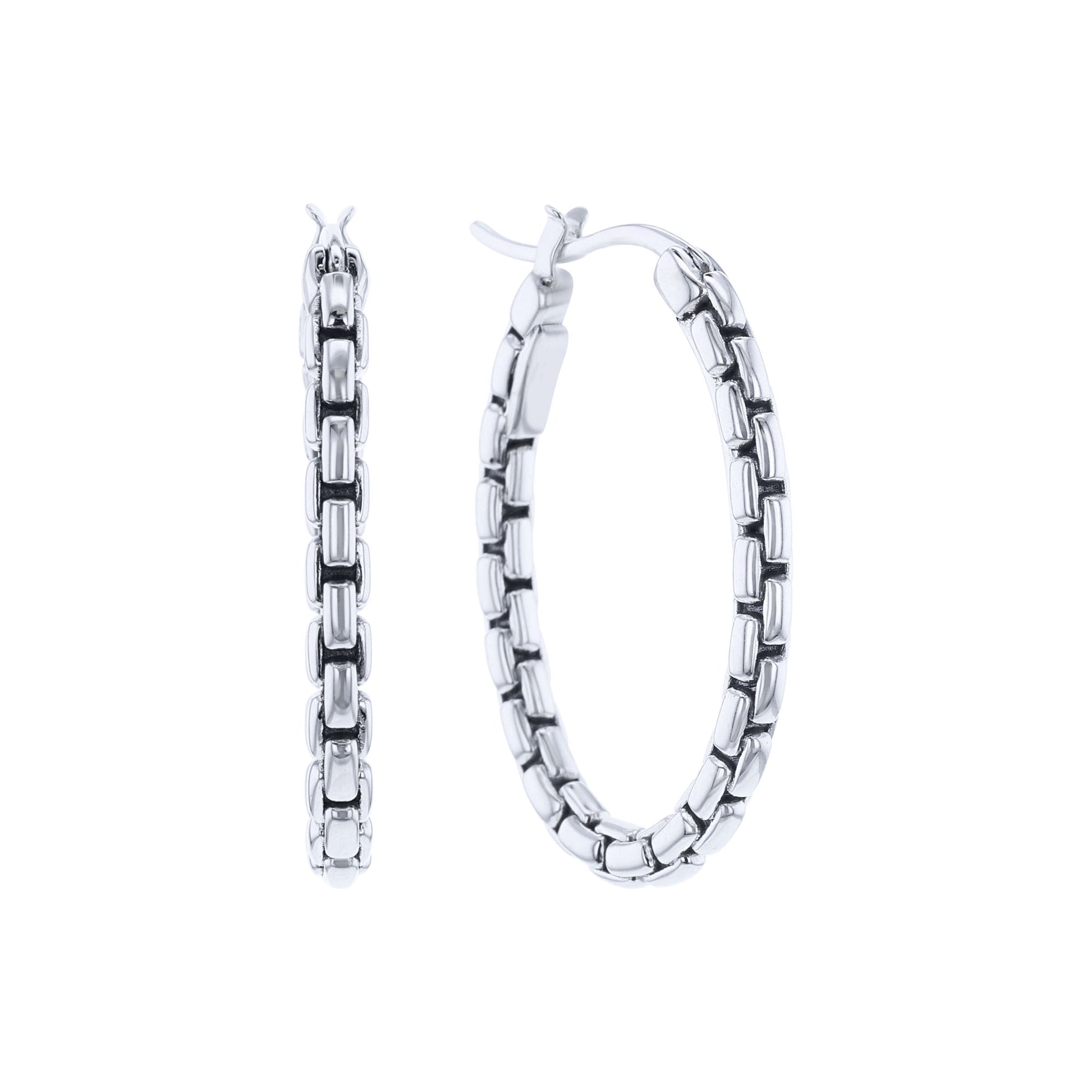 Silver Box Chain Hoop Earrings - Small
