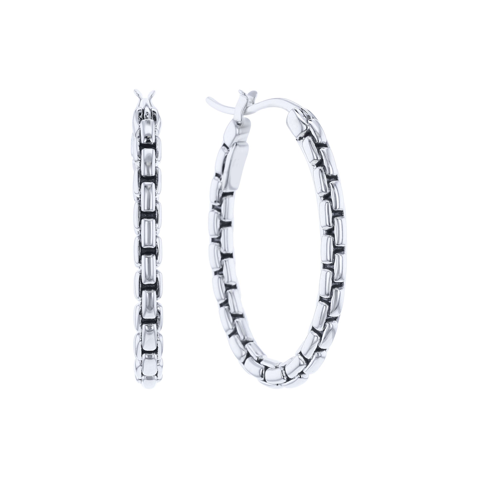 Silver Box Chain Hoop Earrings - Small