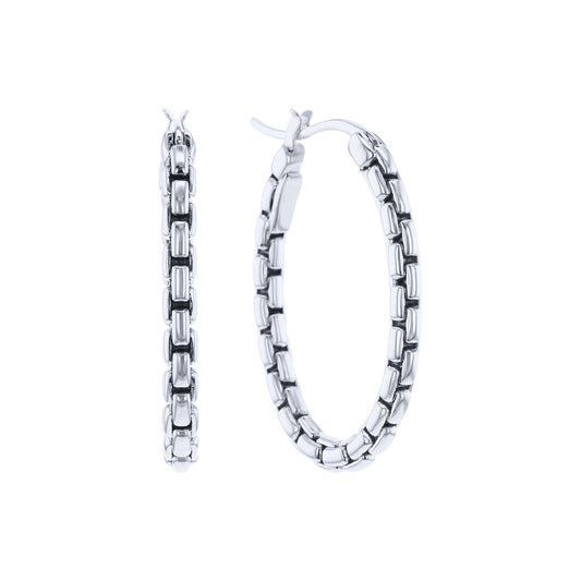 Silver Box Chain Hoop Earrings - Small