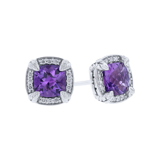 Silver Aelin Amethyst & Diamond Stud Earrings