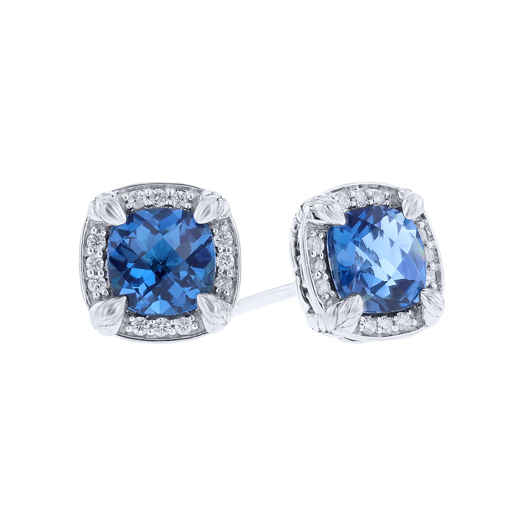 Silver Carys Blue Topaz & Diamond Stud Earrings