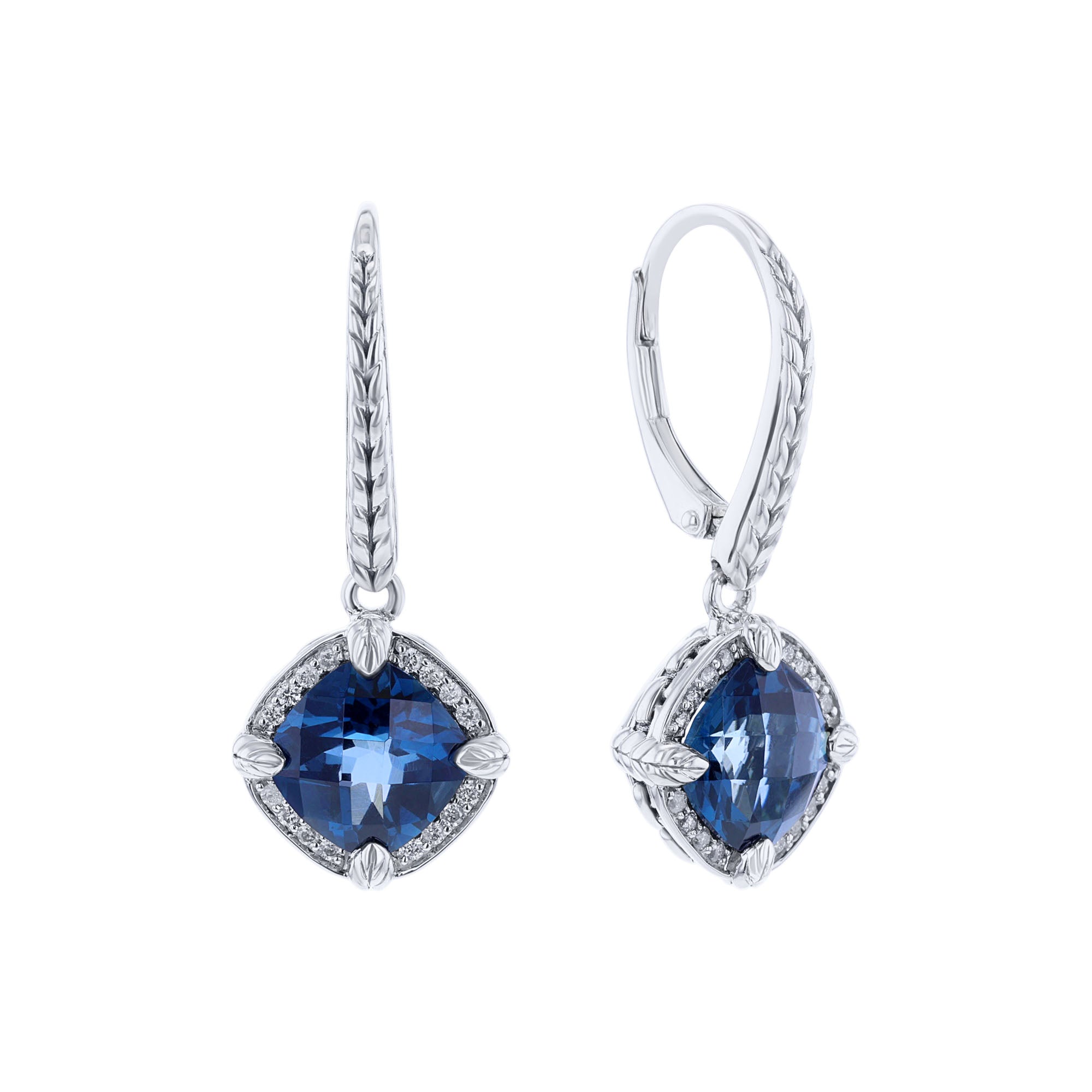 Silver Carys Blue Topaz & Diamond Drop Earrings