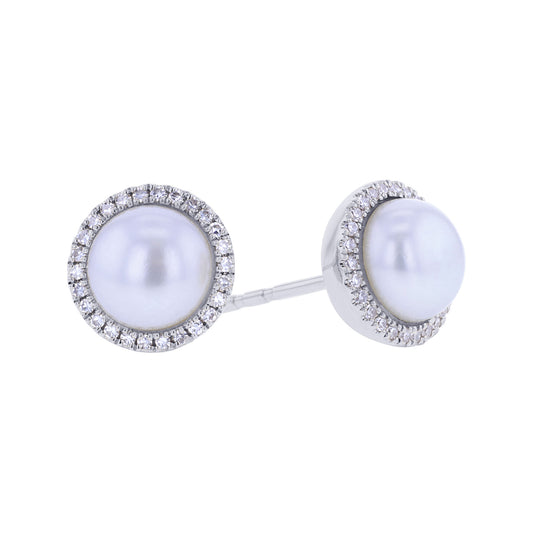 Michelle Pearl & Diamond Halo Stud Earrings
