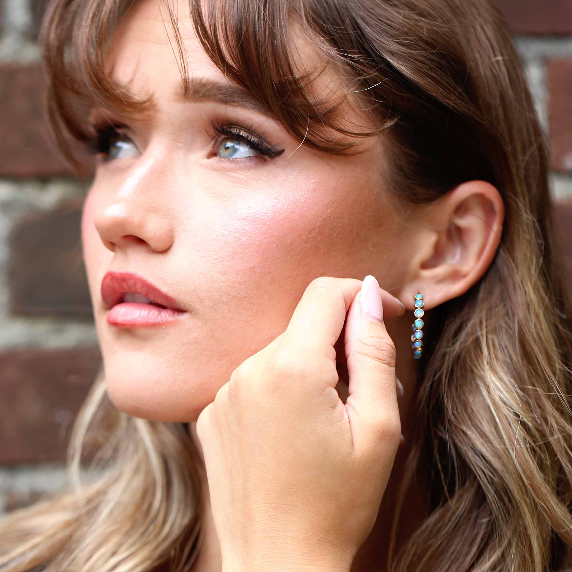 Gaia Opal Bezel Open Hoop Earrings