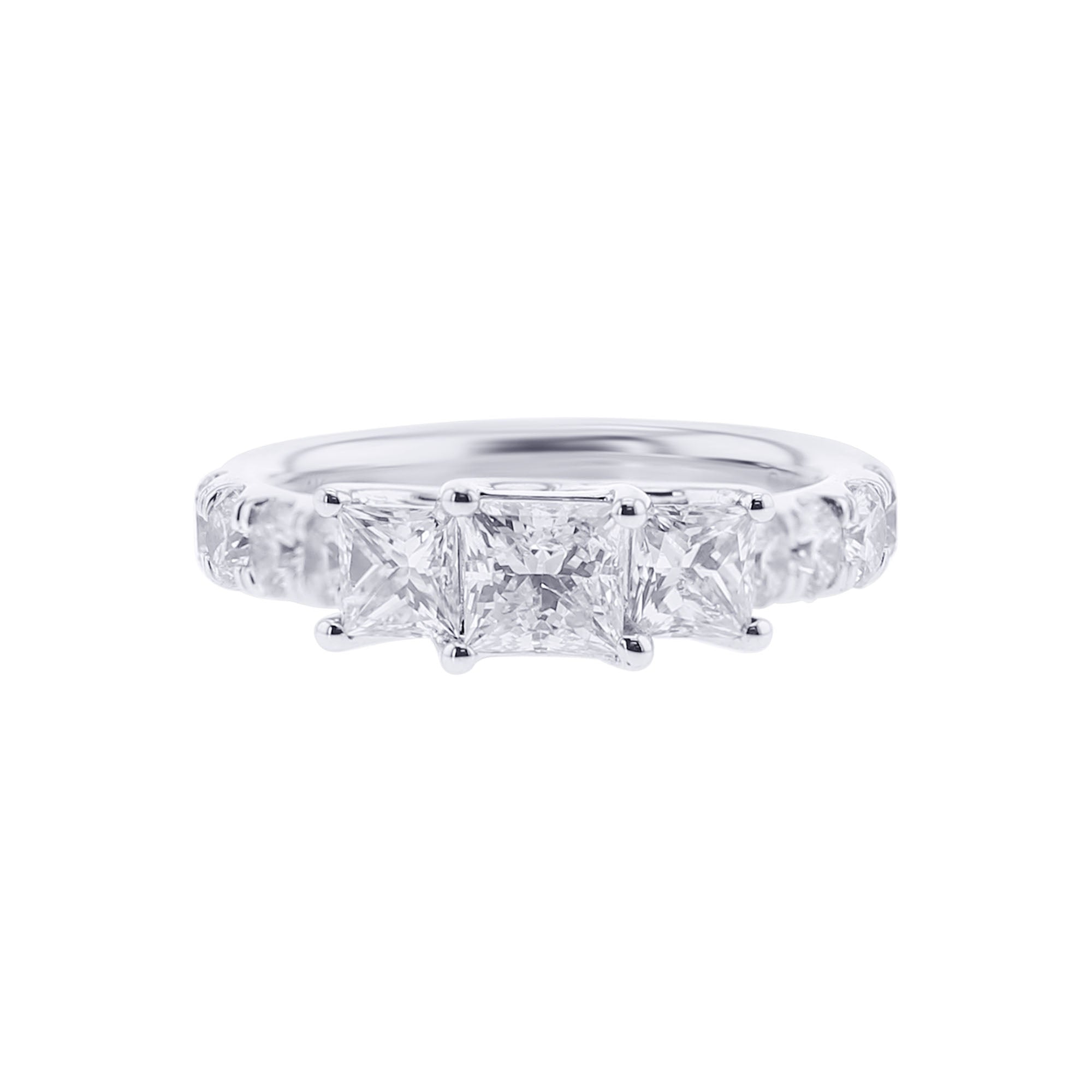 Princess Cut Three Stone Love Story Diamond Engagement Ring