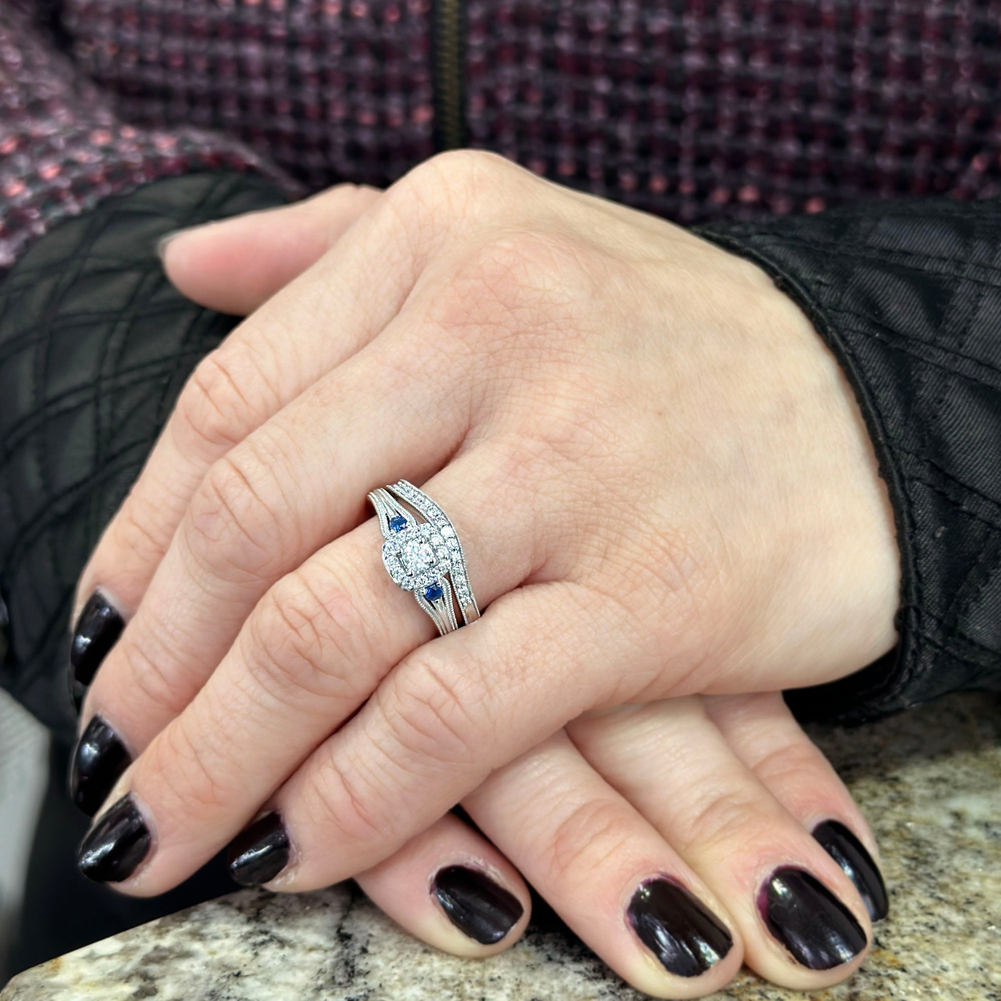 Sparkling Three Stone Ready for Love Sapphire and Diamond Bridal Set